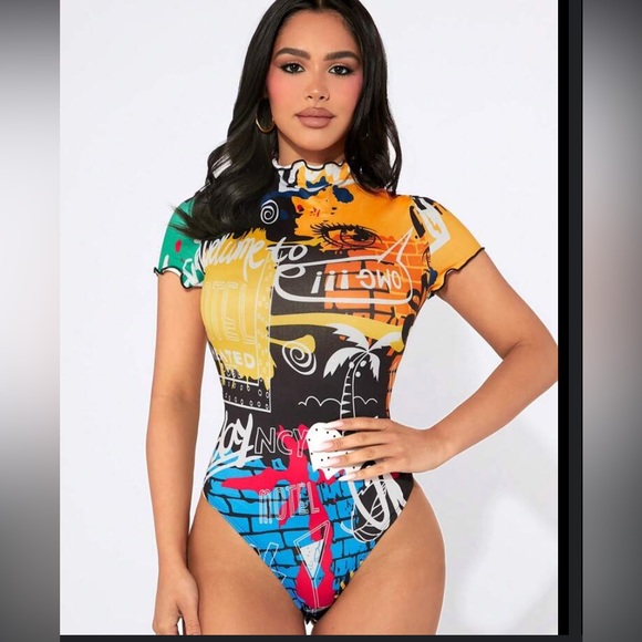 SHEIN Tops - Shein sxy sleeveless graffiti bodysuit